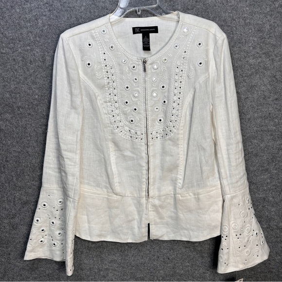 INC International Concepts Jackets & Blazers - INC International Concepts Size L White Linen Bell Sleeves Mirror Zip Jacket New